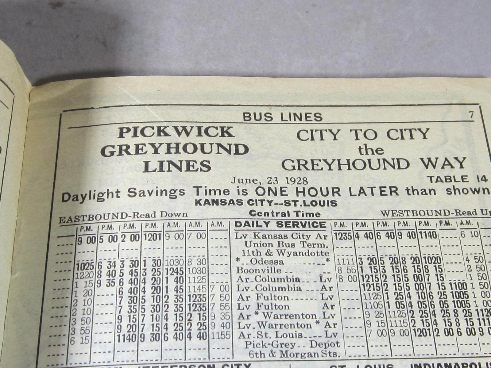 Russell’s Motor Coach / Bus Guide for Missouri 1928