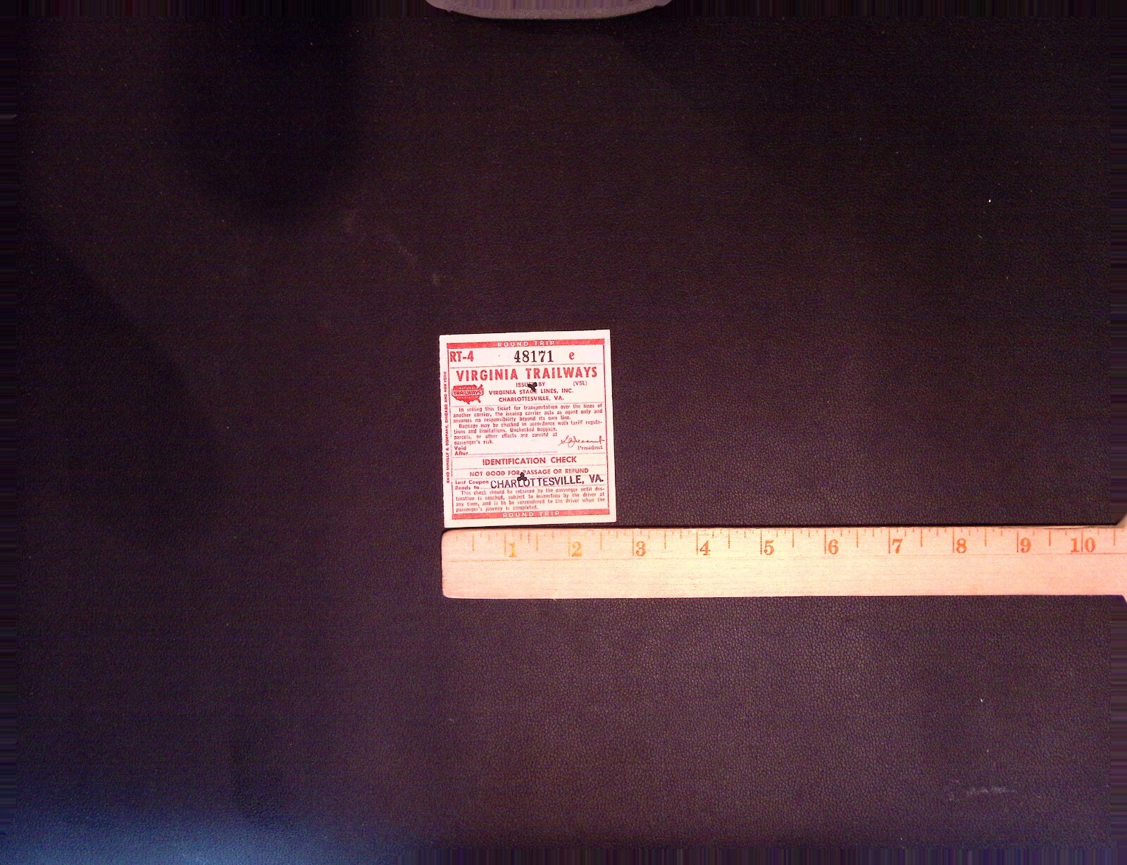 Virginia Trailways Ticket Round Trip 1952 ID Check