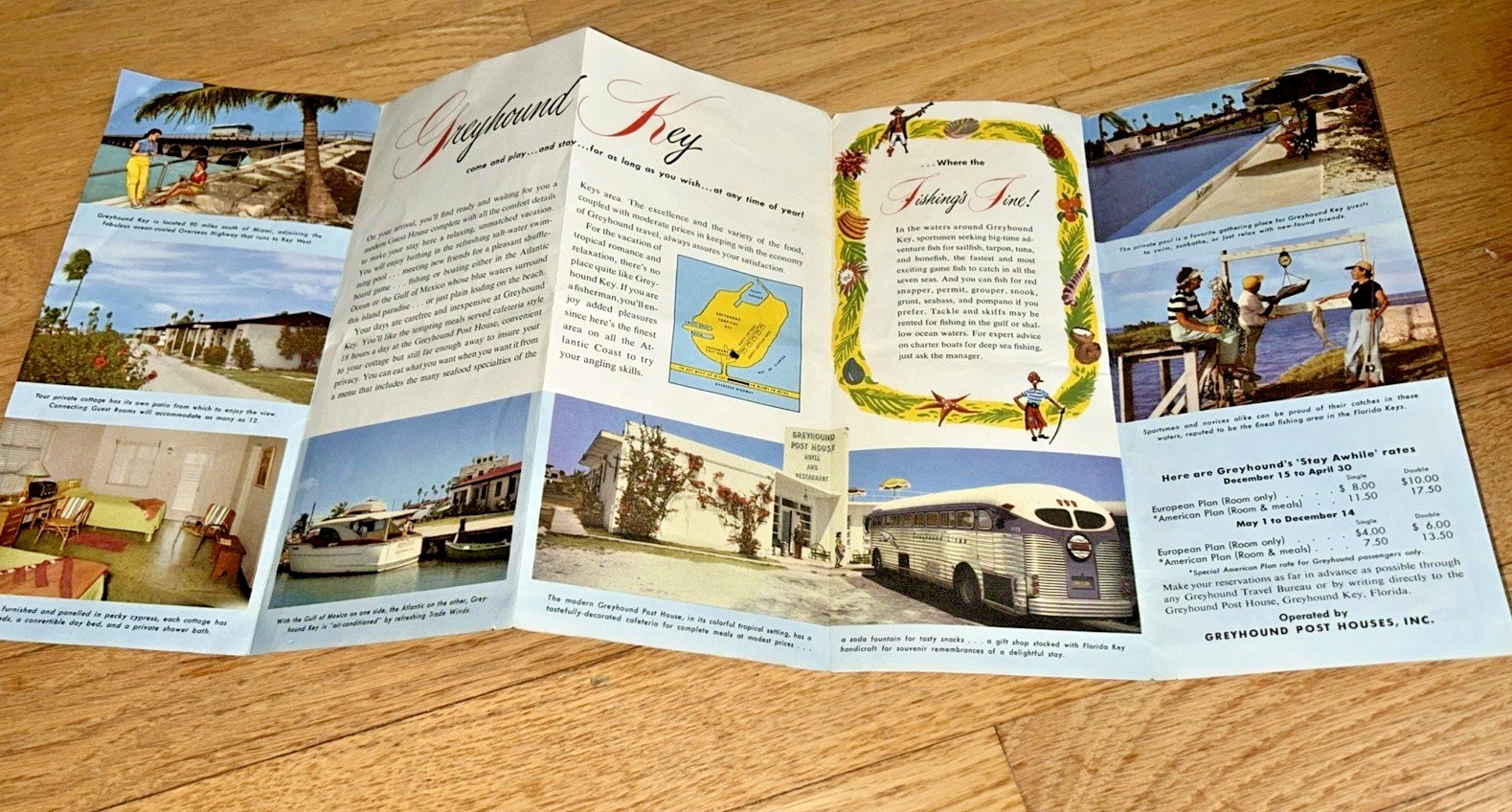 2 – 1950s GREYHOUND TROPICAL KEY Brochures / Rates GREYHOUND BUS POST HOUSES