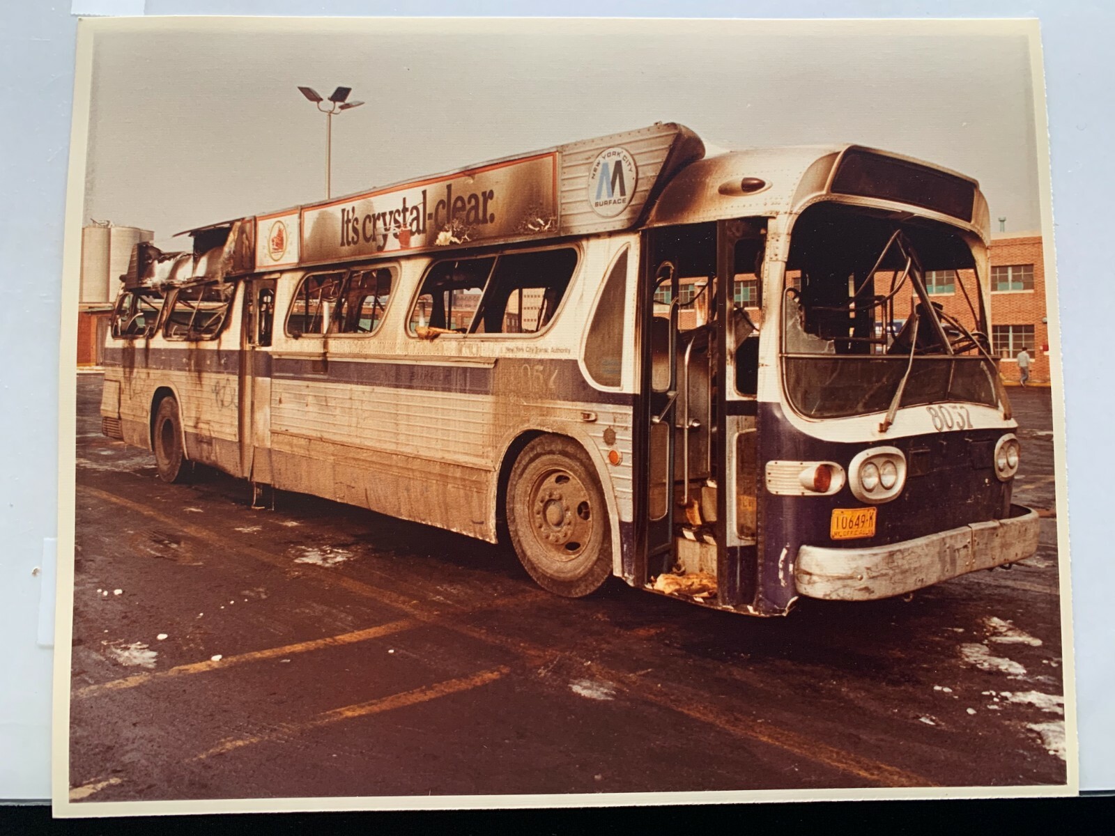 8X10 NYCTA GRAFFITI NY NYC BUS CRYSTAL CLEAR ADVERTISING FIRE DAMAGE PHOTOGRAPH