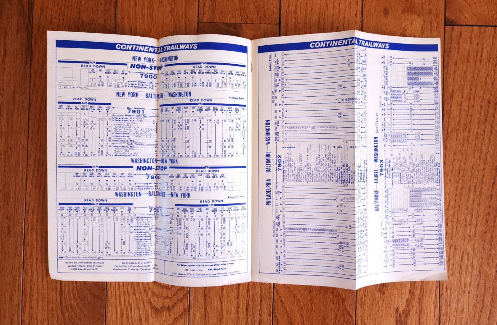 1975 CONTINENTAL TRAILWAYS COACH BUS TIME TABLE DC MD DEL PA NY