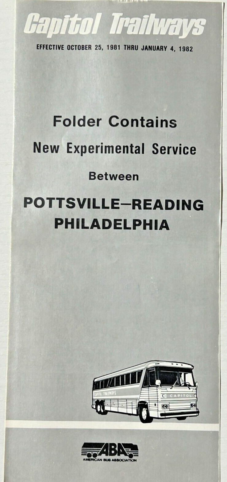 Capitol Trailways Motor Coach Bus Schedule 1981 Philadelphia Reading Buffalo ABA