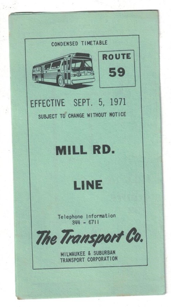 1971 Milwaukee WI Bus Schedule and Route Map Rte 59