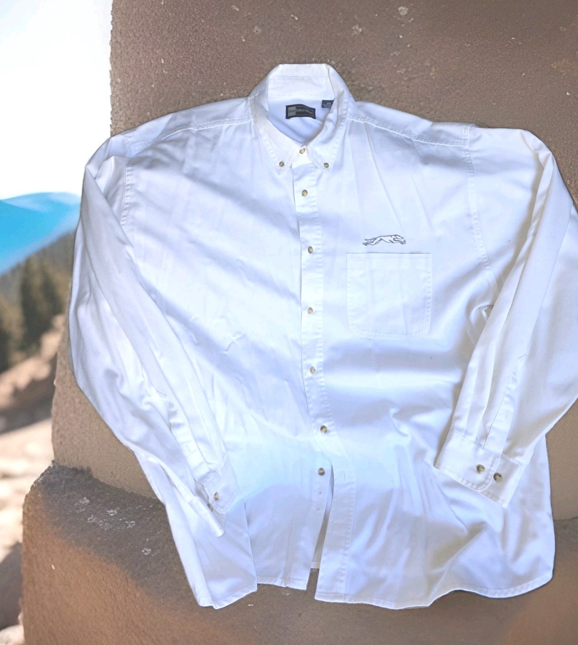 Greyhound Bus Mens White Shirt XXL 100% Egyptian Cotton Long Sleeve Shirt