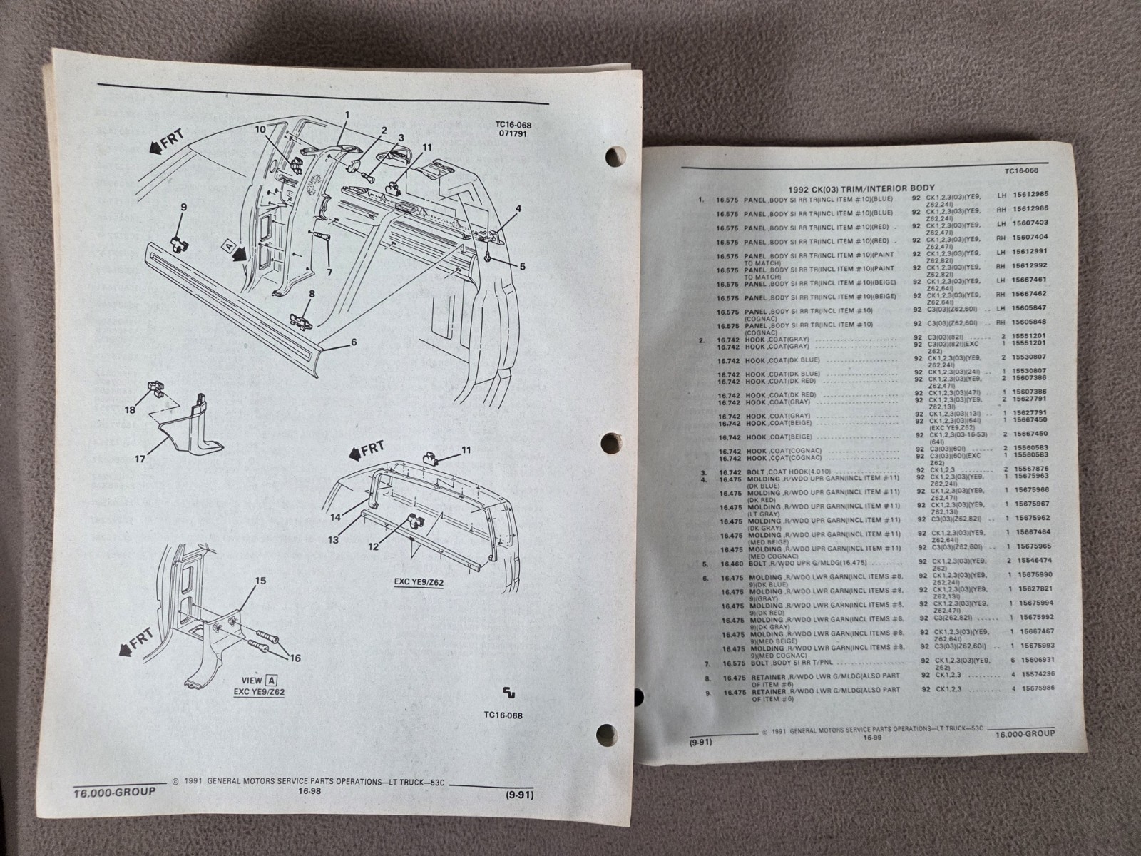 GM CK 1992 Illustrated Parts Catalog # 53C