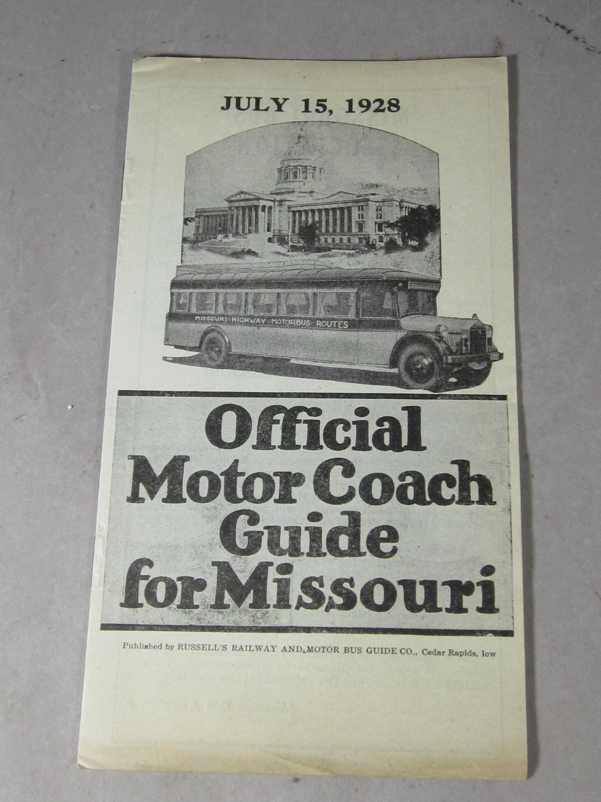 Russell’s Motor Coach / Bus Guide for Missouri 1928