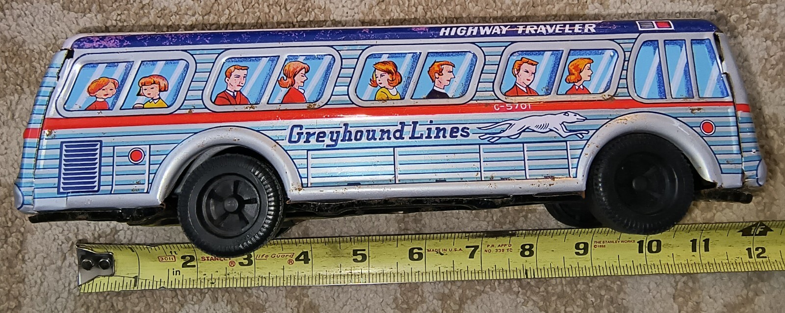 Haji Bus Greyhound Lines Highway Traveler Tole 26cm ModerateCondition Japan 1960