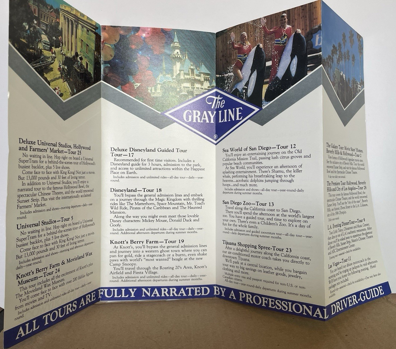 1986 Gray Line Bus Tour brochure Los Angeles CA Hollywood Universal Studios Tour