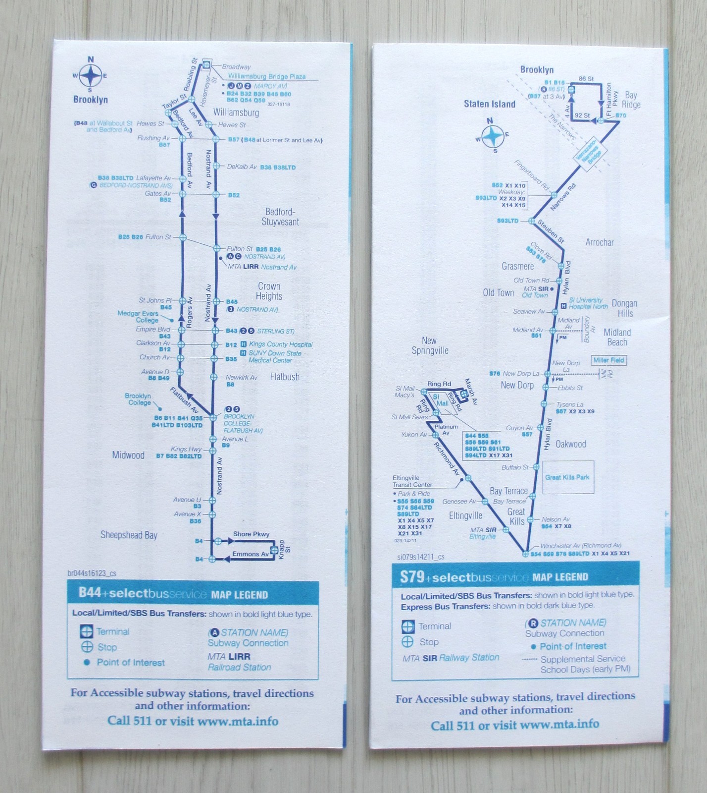 Lot of 2 New York City Select Bus Sbs Timetables (2017) Brooklyn Staten Island