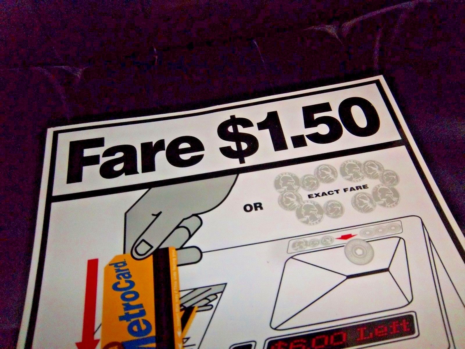 9″X9″ TRANSIT DECAL NYC NY BUS SIGN OPERATOR NOS 1.50 FARE BOX OBSOLETE STICKER