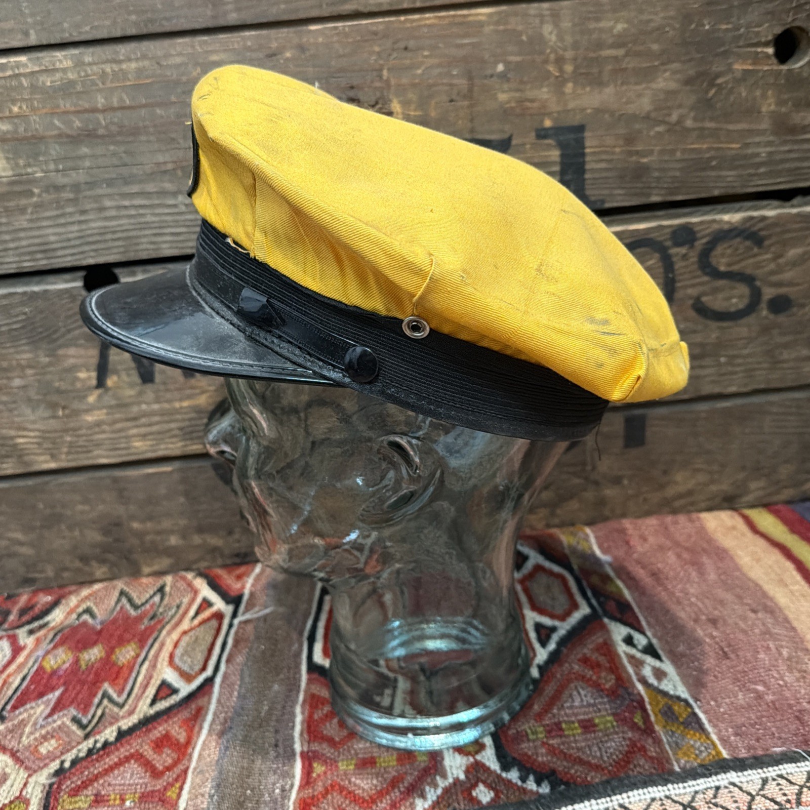 Vintage Yellow Cab Cloth Driver Cap With Patch Sentry Brand – 7 1/4