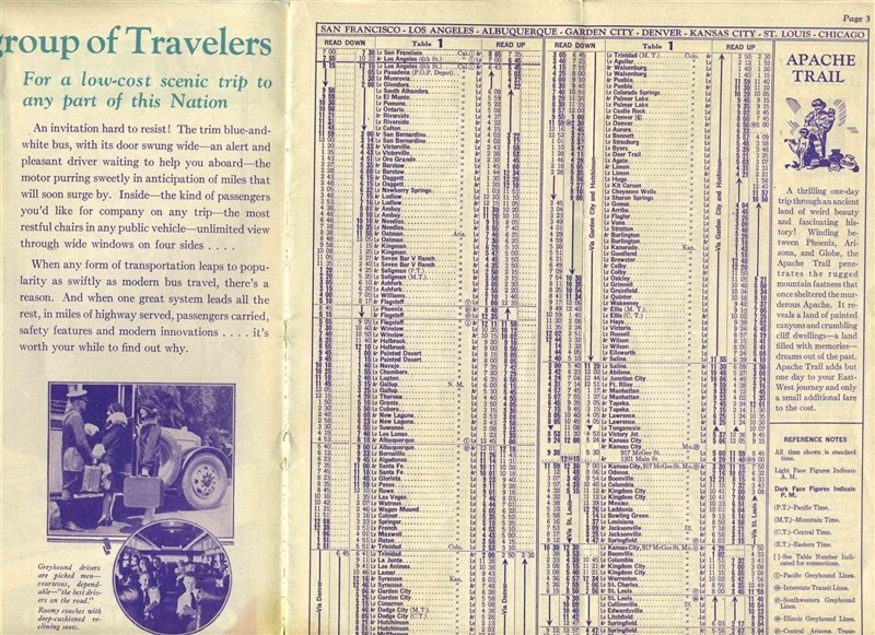 Pacific Greyhound Lines Transcontinental Bus Timetables January 1934