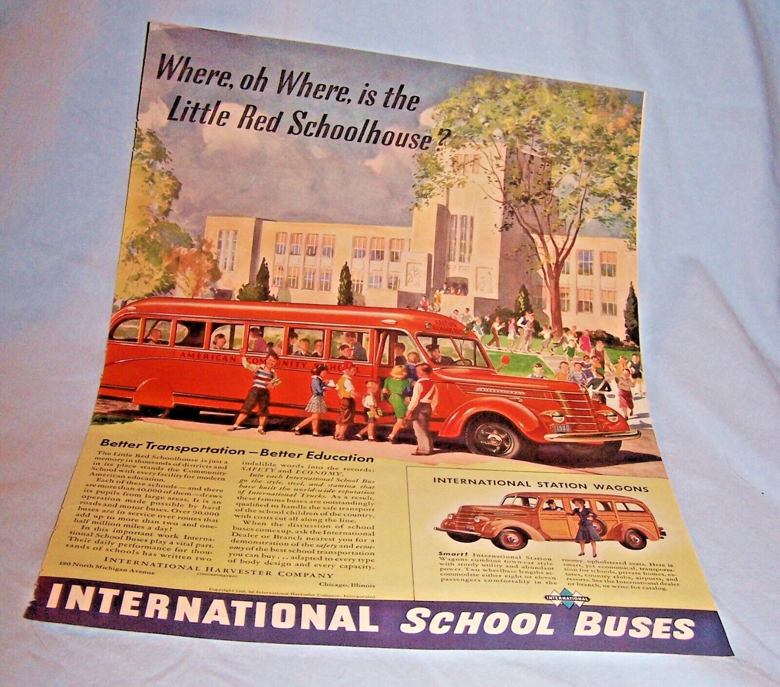Vintage 1940 International School Bus Print Ad- Magazine-Pullman