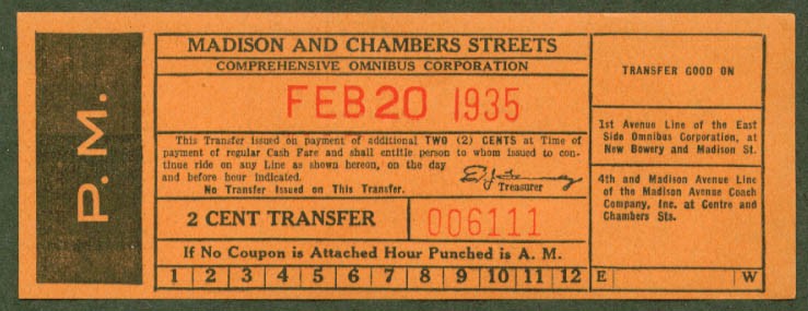 Comprehensive Ombibus Corp NYC Madison transfer 1935