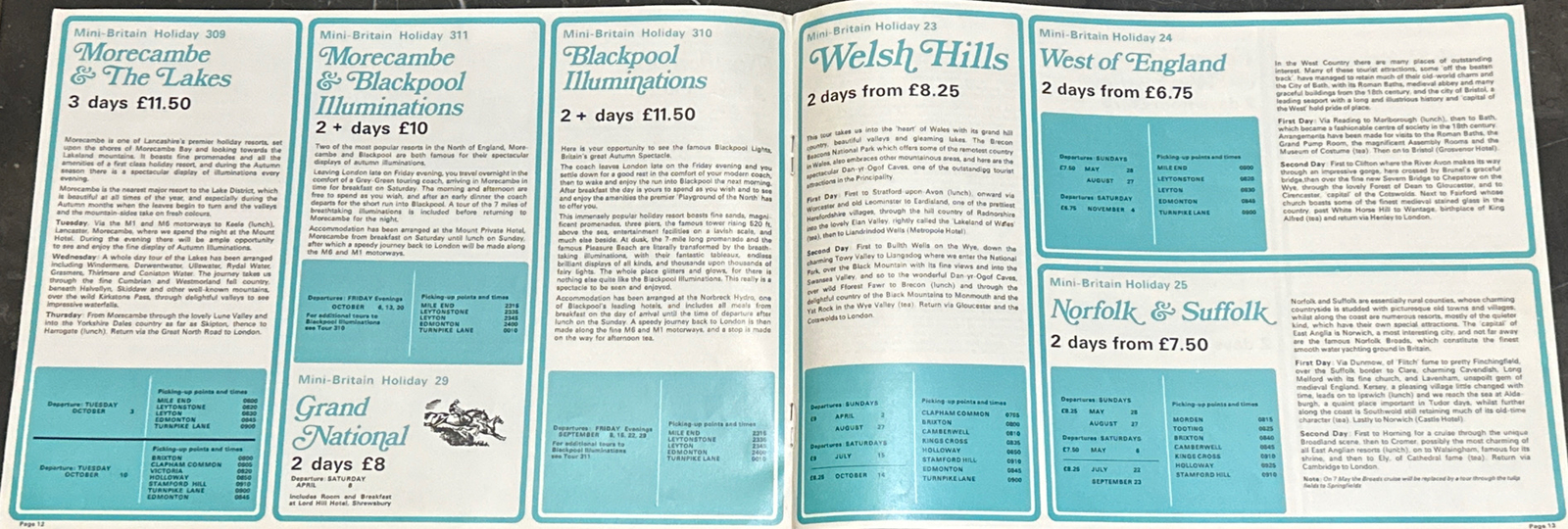 1972 Holidays Grey-Green and Orange Luxury Coaches Bus Schedule England
