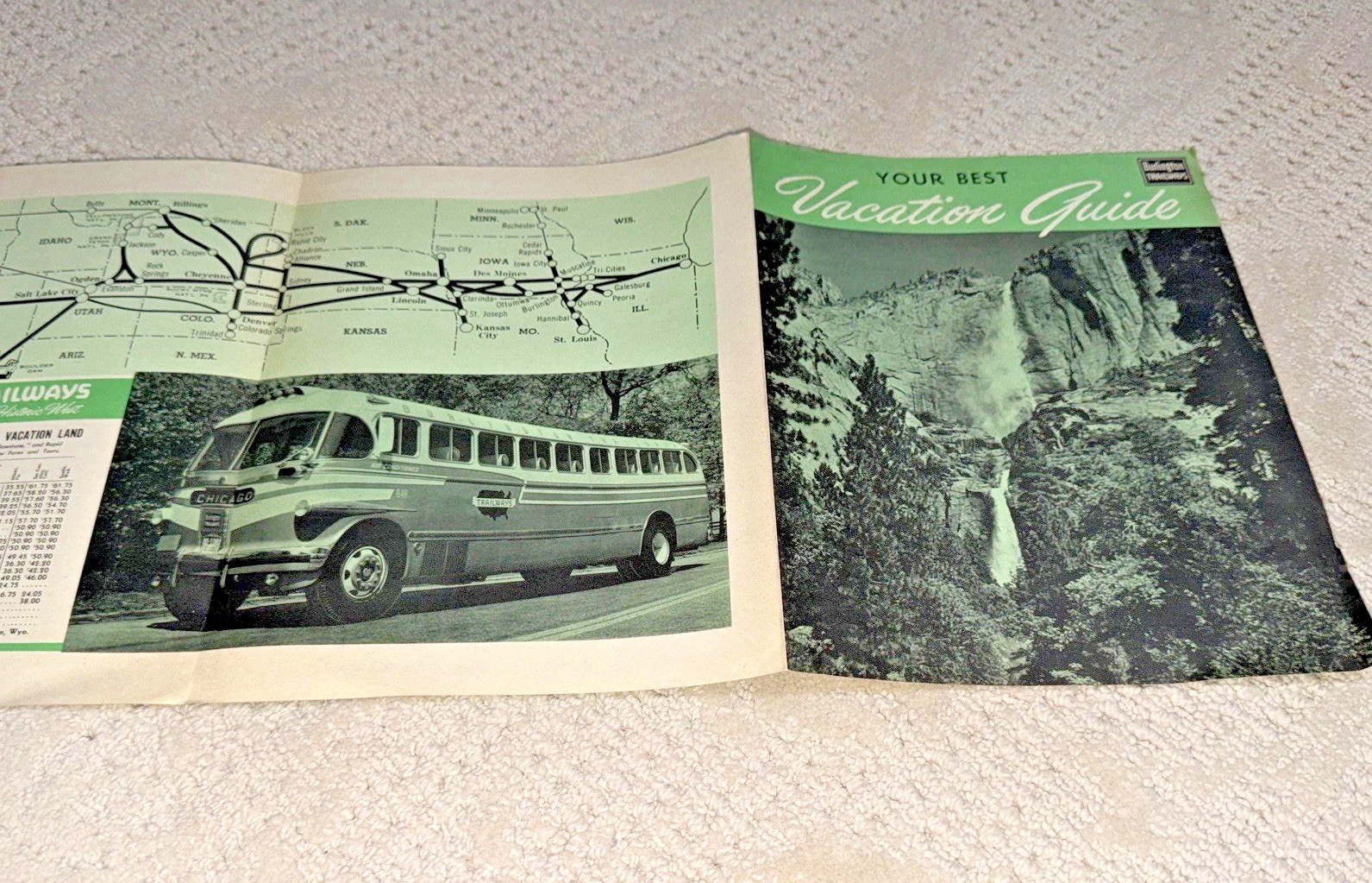 Vintage 1940s / 50s BURLINGTON TRAILWAYS Bus VACATION GUIDE Brochure