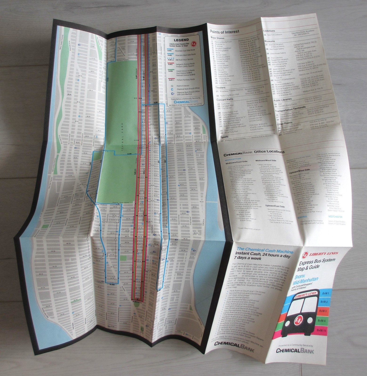 Vintage Liberty Lines Bus System Map Guide The Bronx Mid-Manhattan New York City