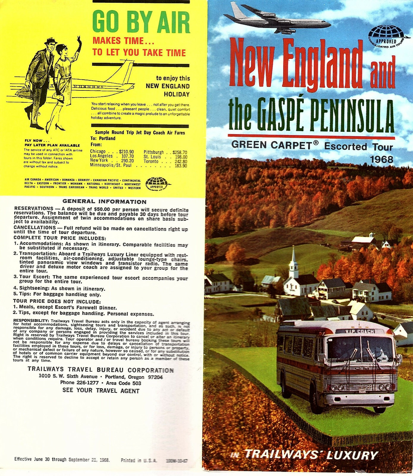 Trailways Escorted Tour New England & Gaspe Peninsula Trans Canada 1968 Brochure