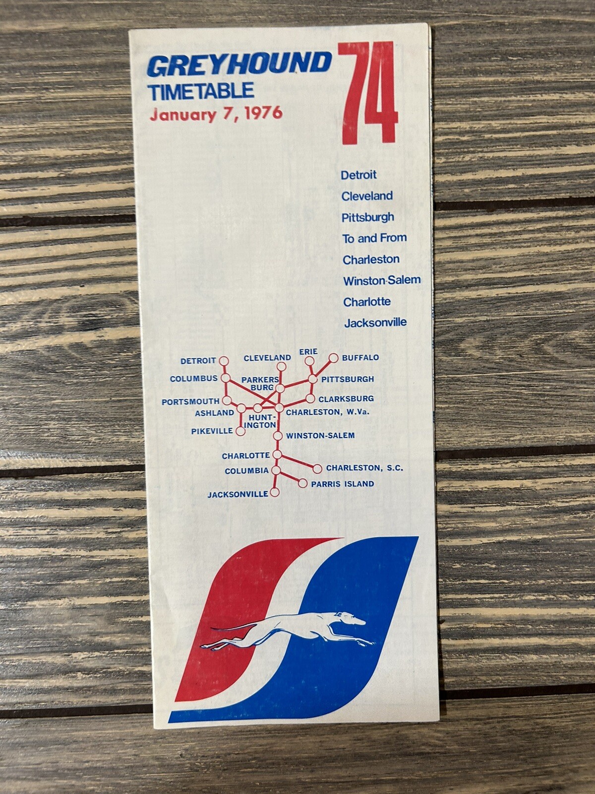 Vintage January 7, 1976 Greyhound Timetable 74 Detroit Cleveland Pamphlet
