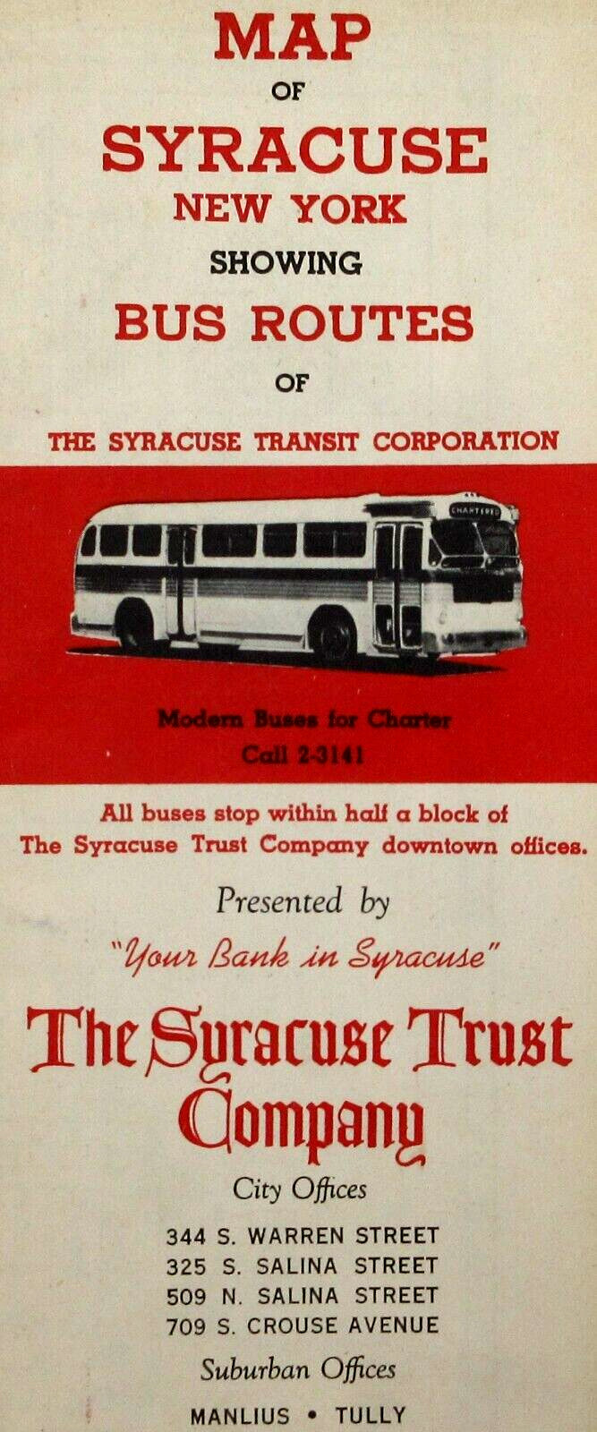 Vintage Syracuse Transit Bus Route Street Map Business Directory New York 1946