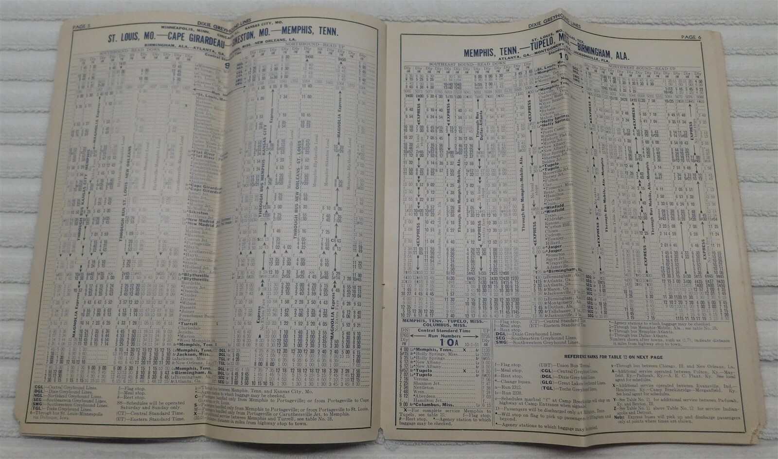 1952 Dixie Greyhound Bus Time Table Mid Atlantic Locations See Photos