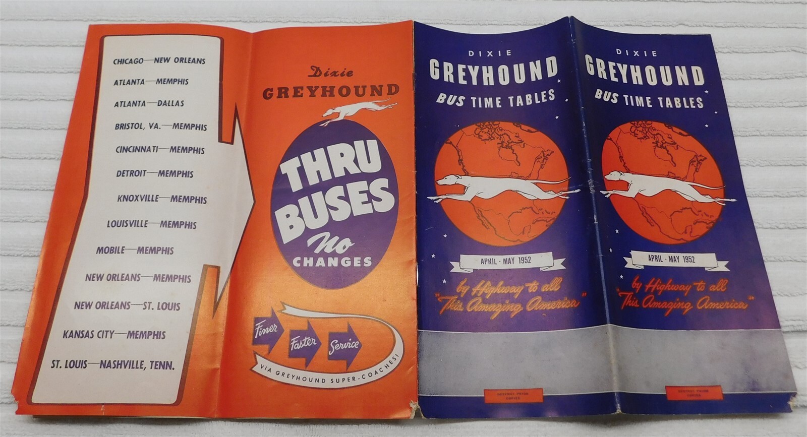 1952 Dixie Greyhound Bus Time Table Mid Atlantic Locations See Photos