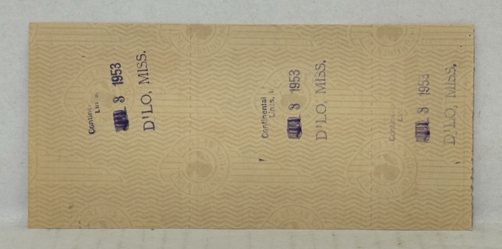 1953 D’Lo to Mendenhall Mississippi CONTINENTAL SOUTHERN BUS LINES Ticket