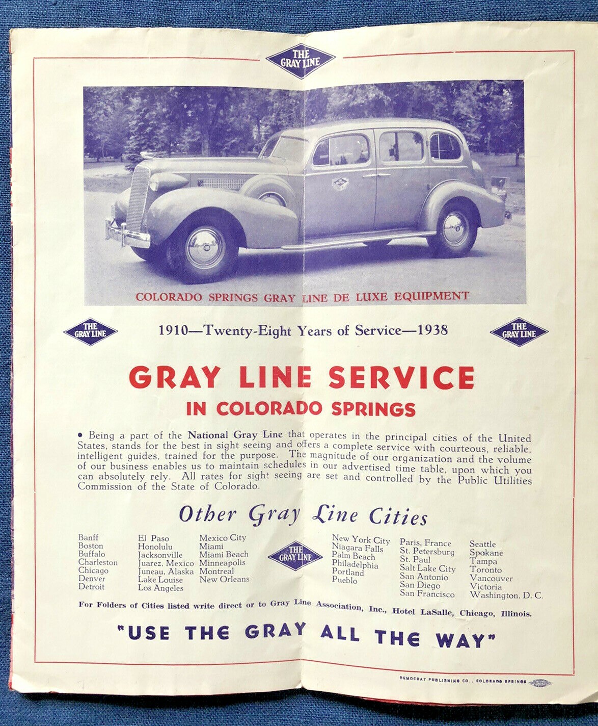 Pikes Peak COLORADO SPRINGS 1938 Brochure GRAY LINE MOTOR TOUR Cadillac Tour BUS