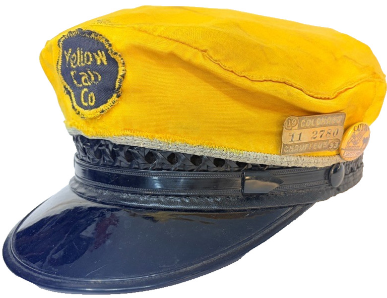 Vintage 1953 Colorado Yellow Cab Co Chauffeur Taxi Driver Hat Stratton 7 3/8