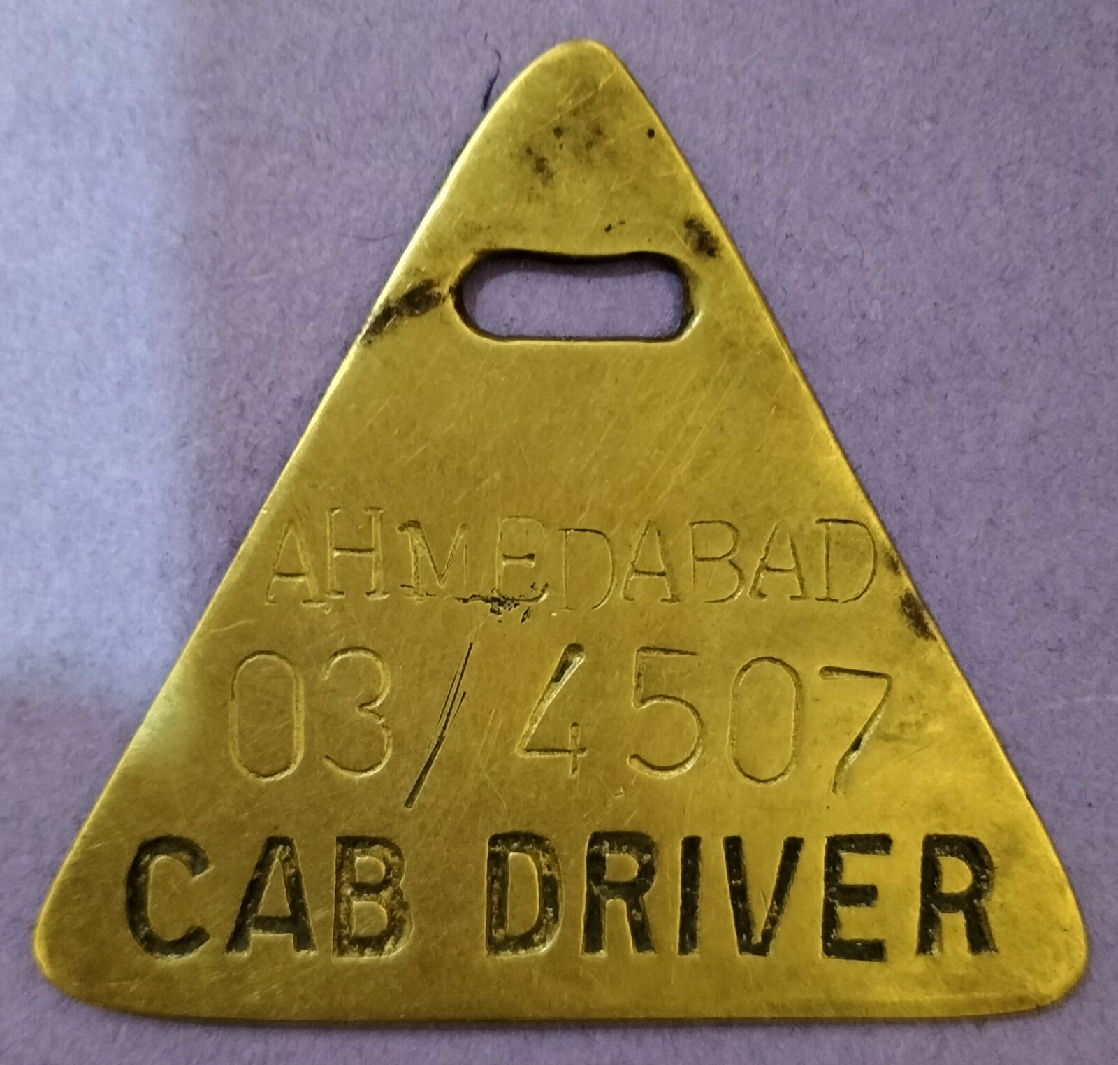 Vintage brass Chauffeur Badges Ahmadabad cab driver with number triangle Qty-4