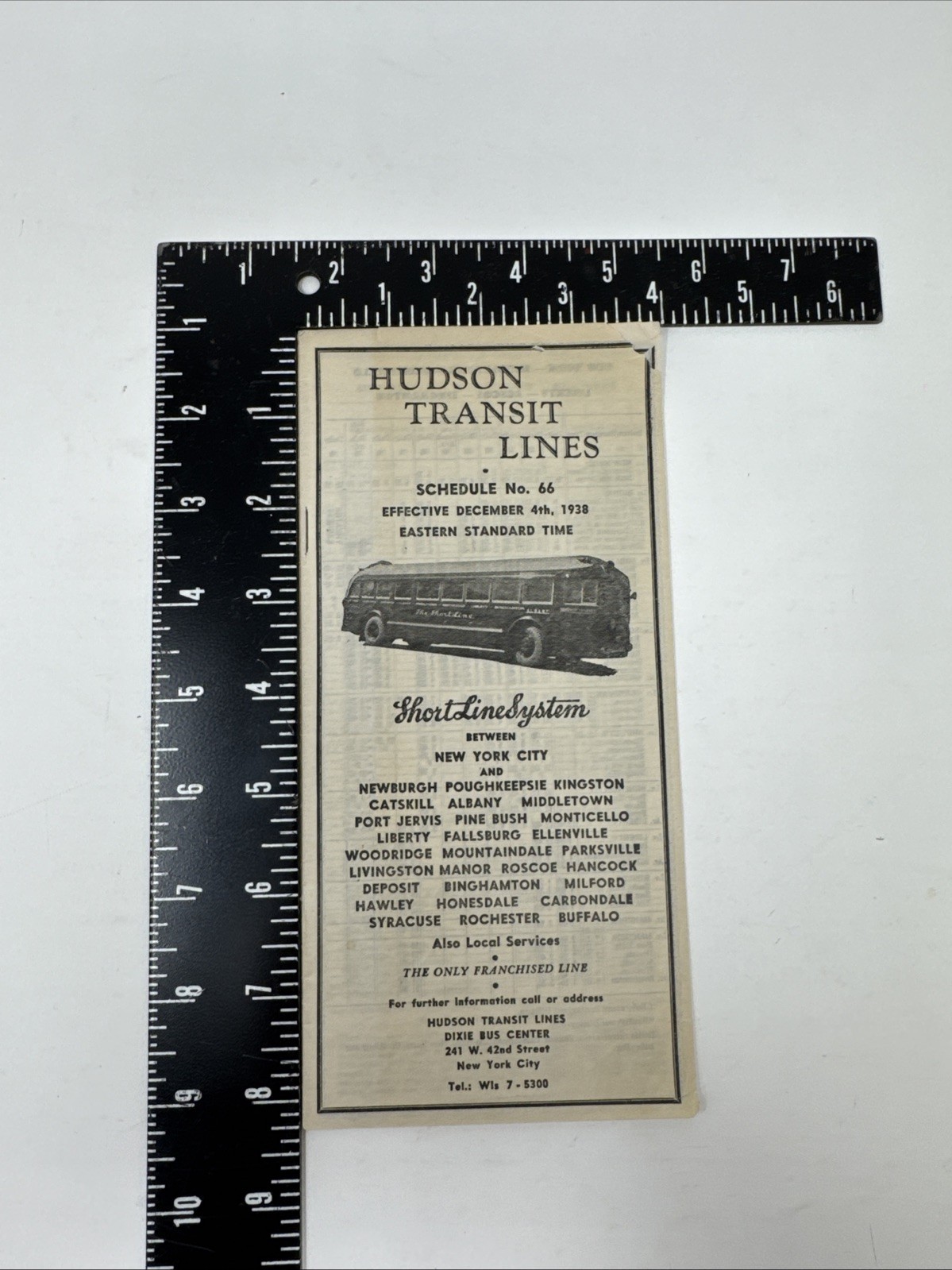 1938 Hudson Transit Lines Schedule No. 66 Short Line System Vintage Travel