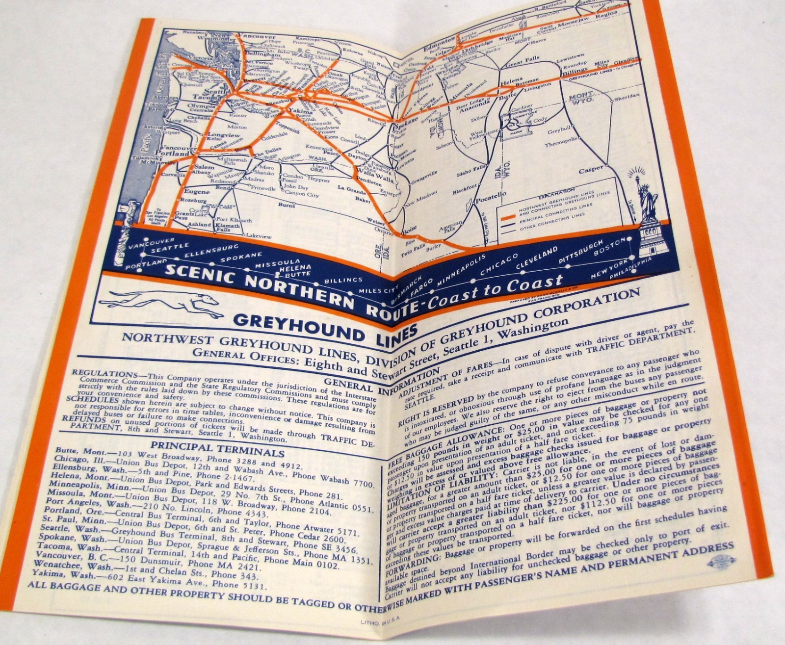 Vintage 1951 Greyhound Northwest Bus Time Tables Schedule Booklet w/ Route Map