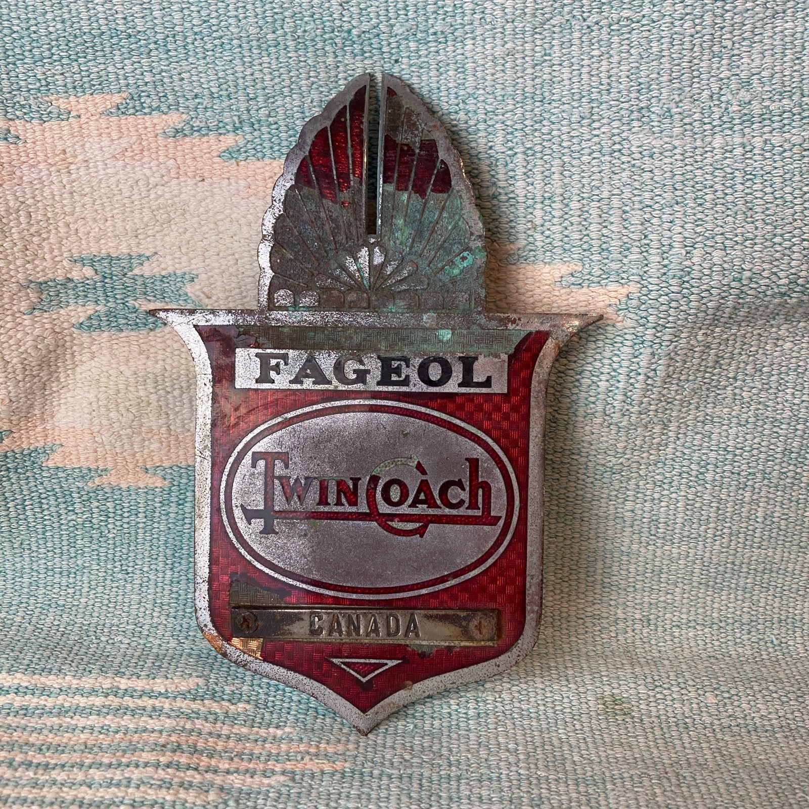 1950s Vintage Fageol Twin Coach Canada Bus Badge Enamel Plate