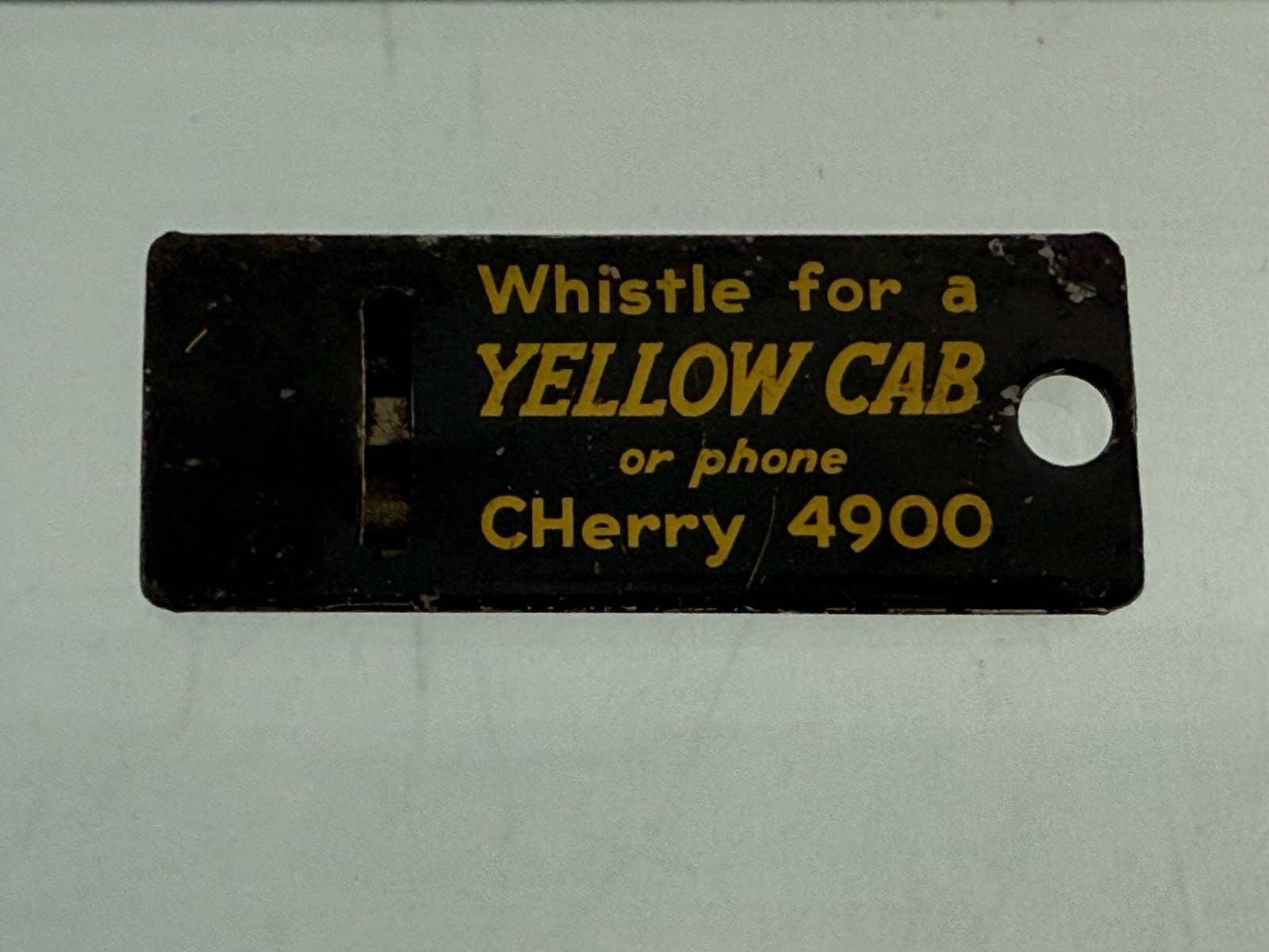 Whistle for A Yellow Cab or Phone Cherry 4900 Vintage Metal Whistle Keyfob. Orig