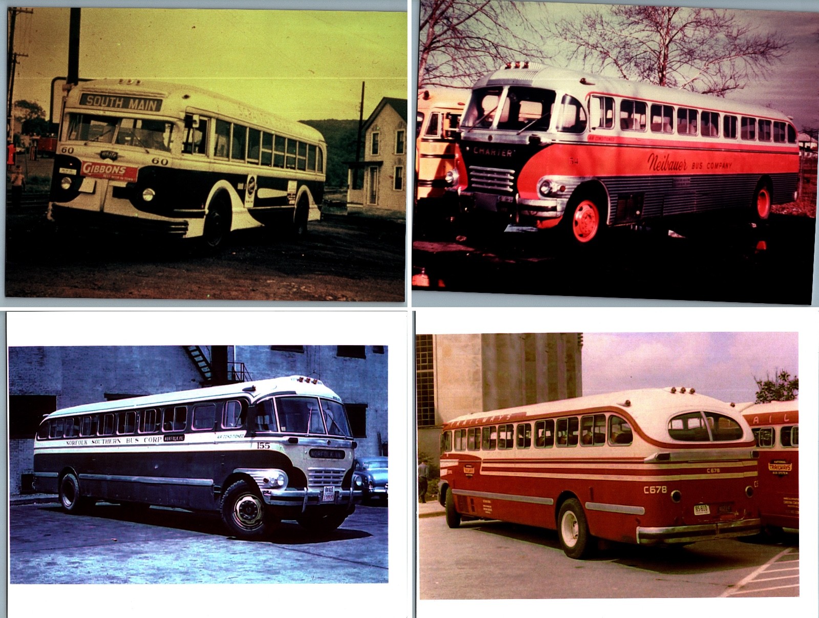 photo 8.5×11 LOT OF 4 White motor coach bus Neibauer TRAILWAYS BMT GMC PDA-3703