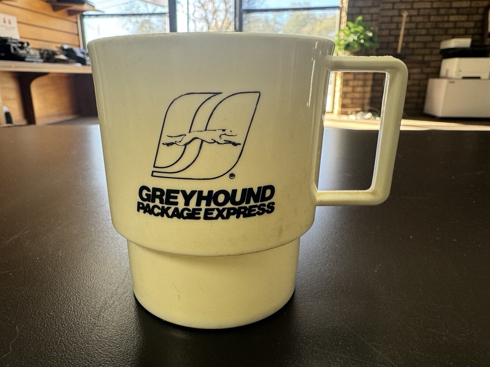 Greyhound Bus Advertising Coffee Cup Mug Package Express Plastic Logo