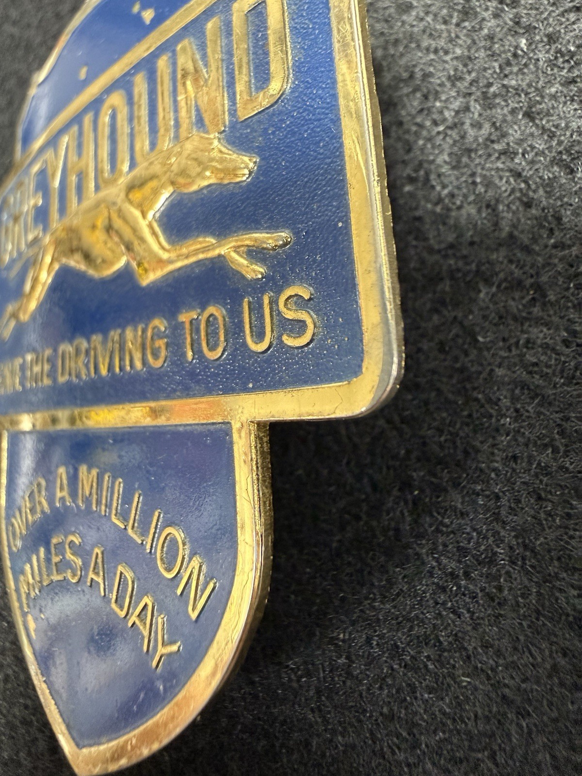Vintage Gray Line Bus Driver’s Hat Badge Pin with Eagle and Greyhound Design
