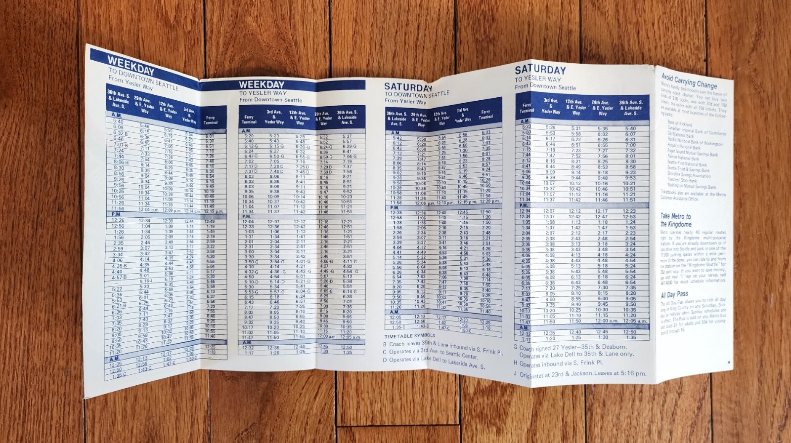 1976 METRO TRANSIT BUS TIME TABLE ROUTE 27 YESLER SEATTLE WA
