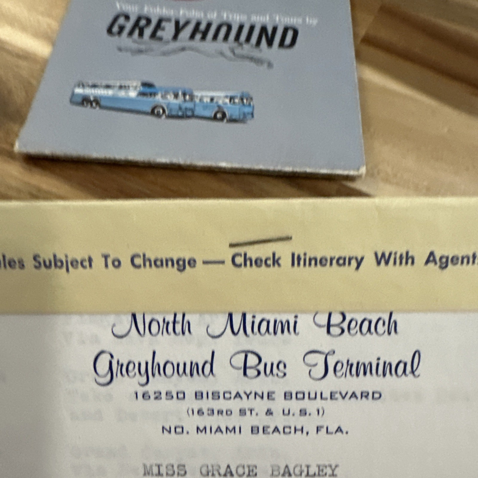 Vintage Greyhound Bus Tour Itinerary Map Ephemera paper North Miami Beach