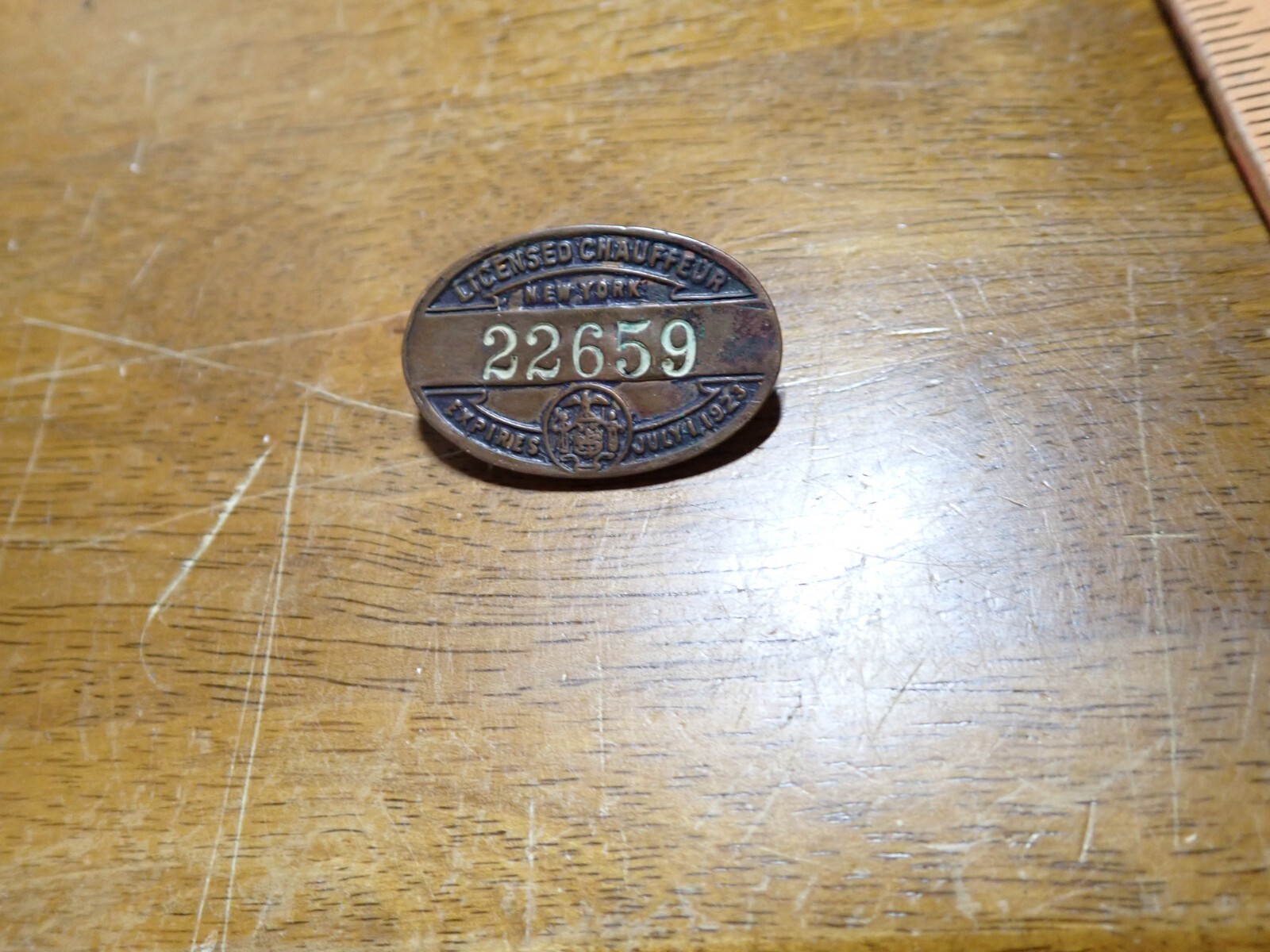 ANTIQUE NEW YORK CHAUFFEUR 1923 EMPLOYEE BADGE BX 6 #7