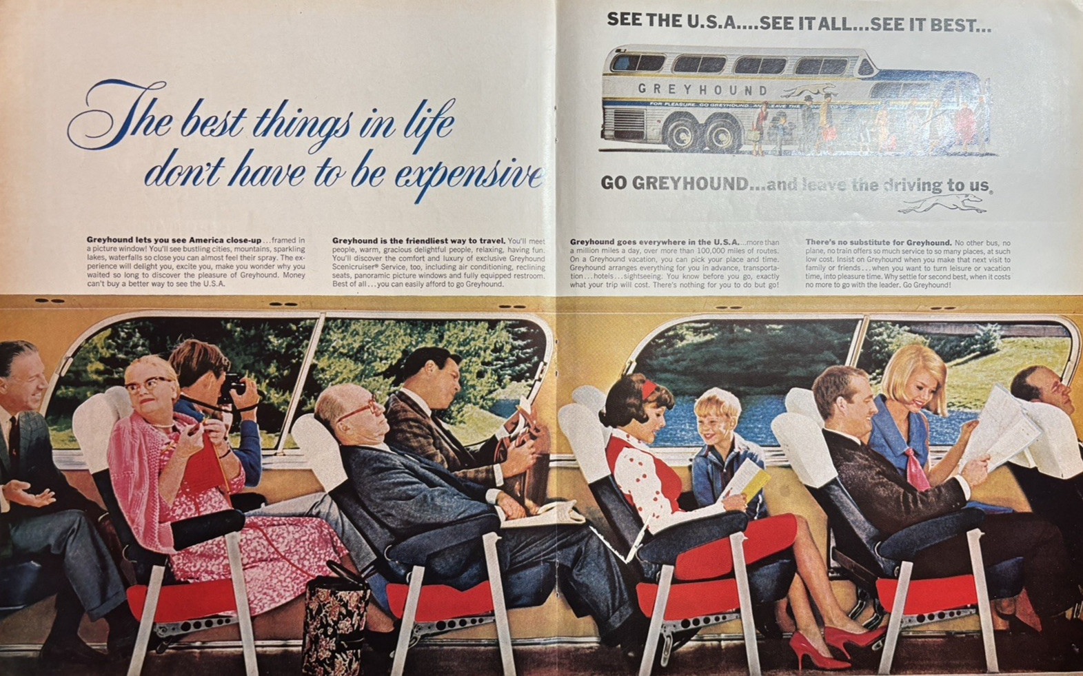 1965 Greyhound Bus Travel Leave Driving To Us America Close Up Vintage Print Ad