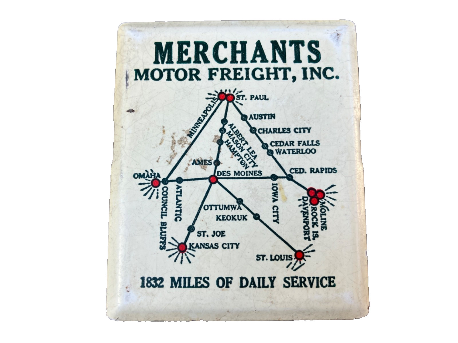 VTG MERCHANTS MOTOR FREIGHT INC TERMINALS CITY ADVERTISING METAL CLIP ROUTE MAP