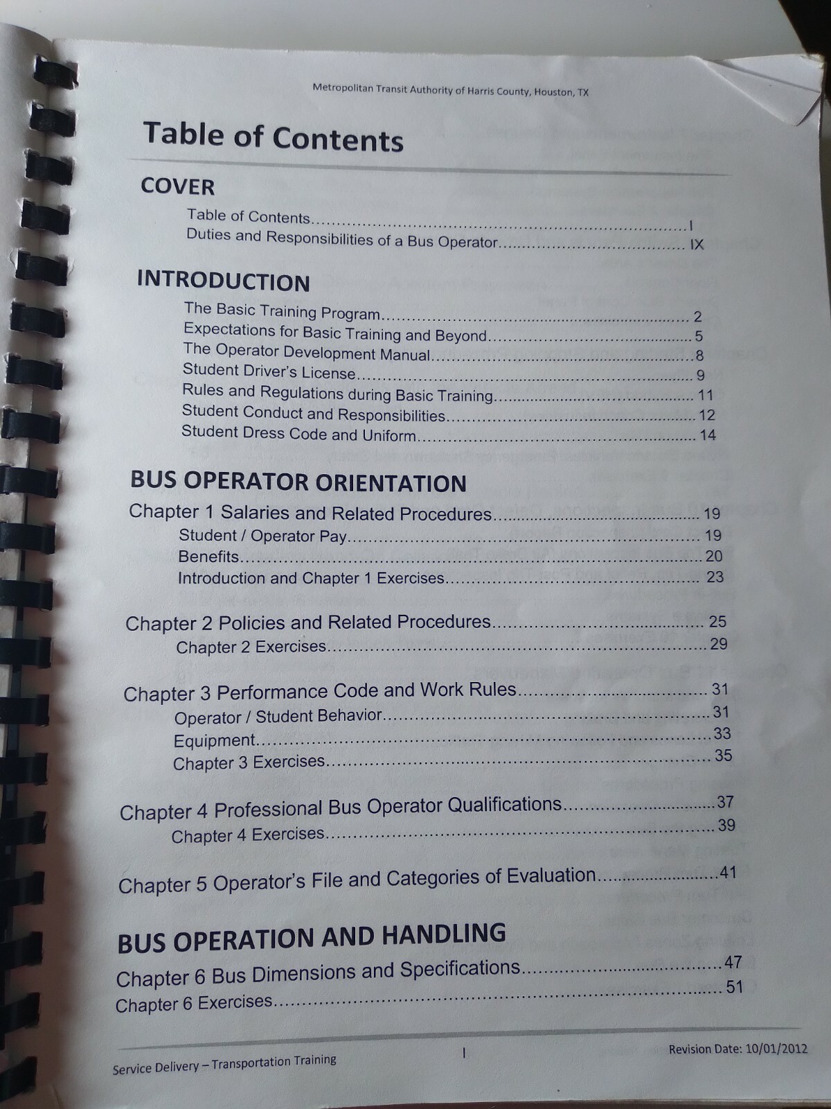 Harris County Transit Authority, Houston Texas, BUS OPERATOR STUDENT’S MANUAL