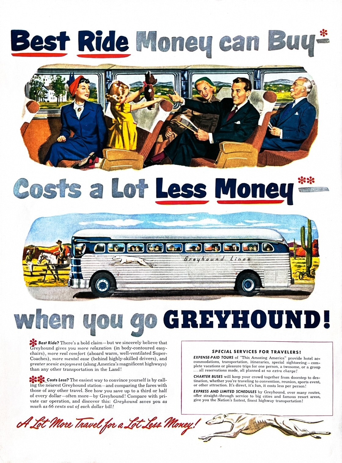 1950 GREYHOUND BUS Large Vintage PRINT AD Travel Tourism Americana