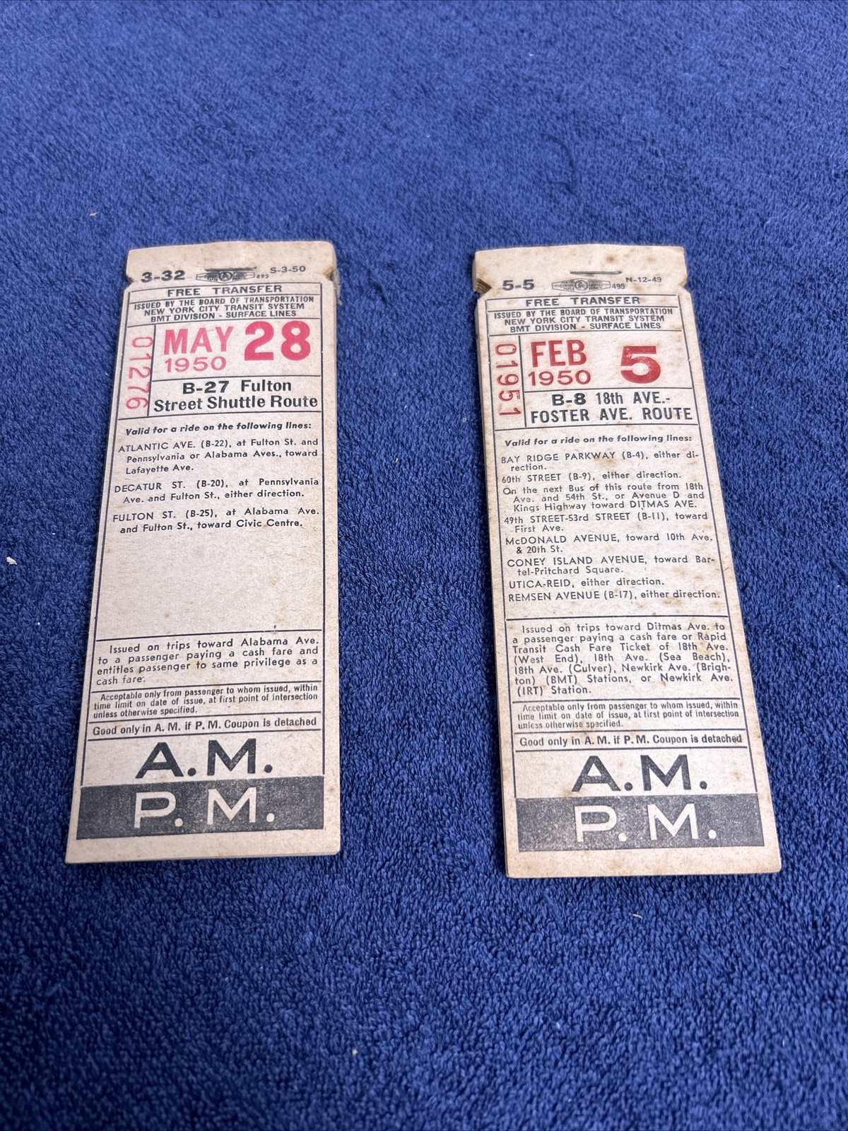1950 NEW YORK CITY Transit System TICKET B-27 And B-8