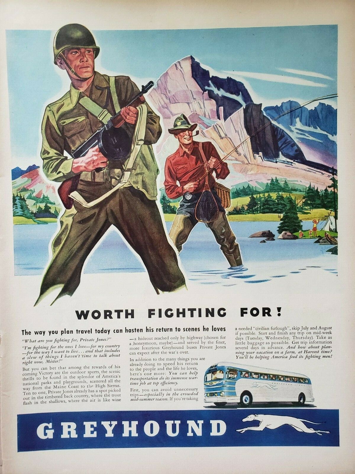 Greyhound Bus Print Ads Ephemera Wall Art Decor Lot of 2 Vintage 1943