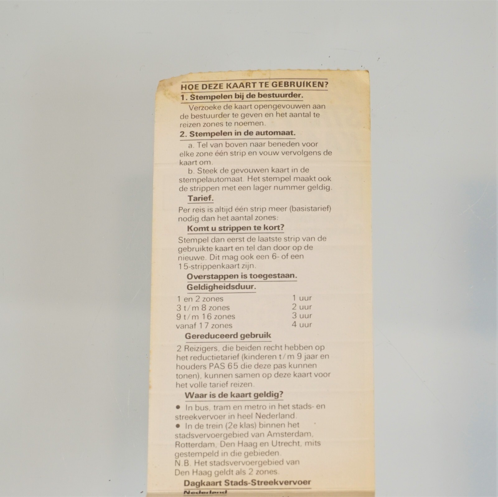Vintage Dutch National Strippen Kaart Netherlands 1981 Transportation Fare Card