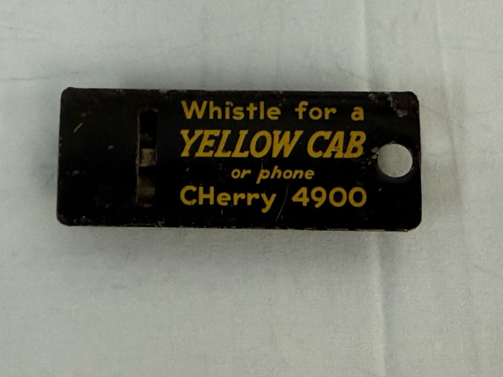 Whistle for A Yellow Cab or Phone Cherry 4900 Vintage Metal Whistle Keyfob. Orig