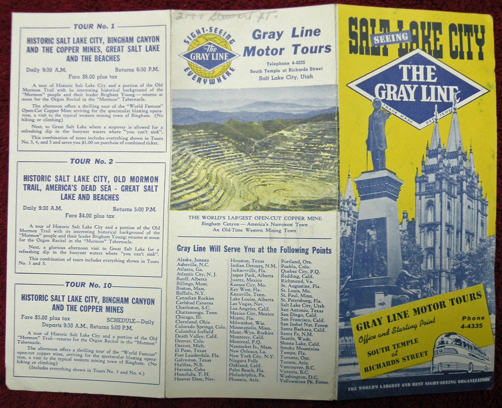 Vintage Undated Gray Line Bus Tours Brochure Seeing Salt Lake City