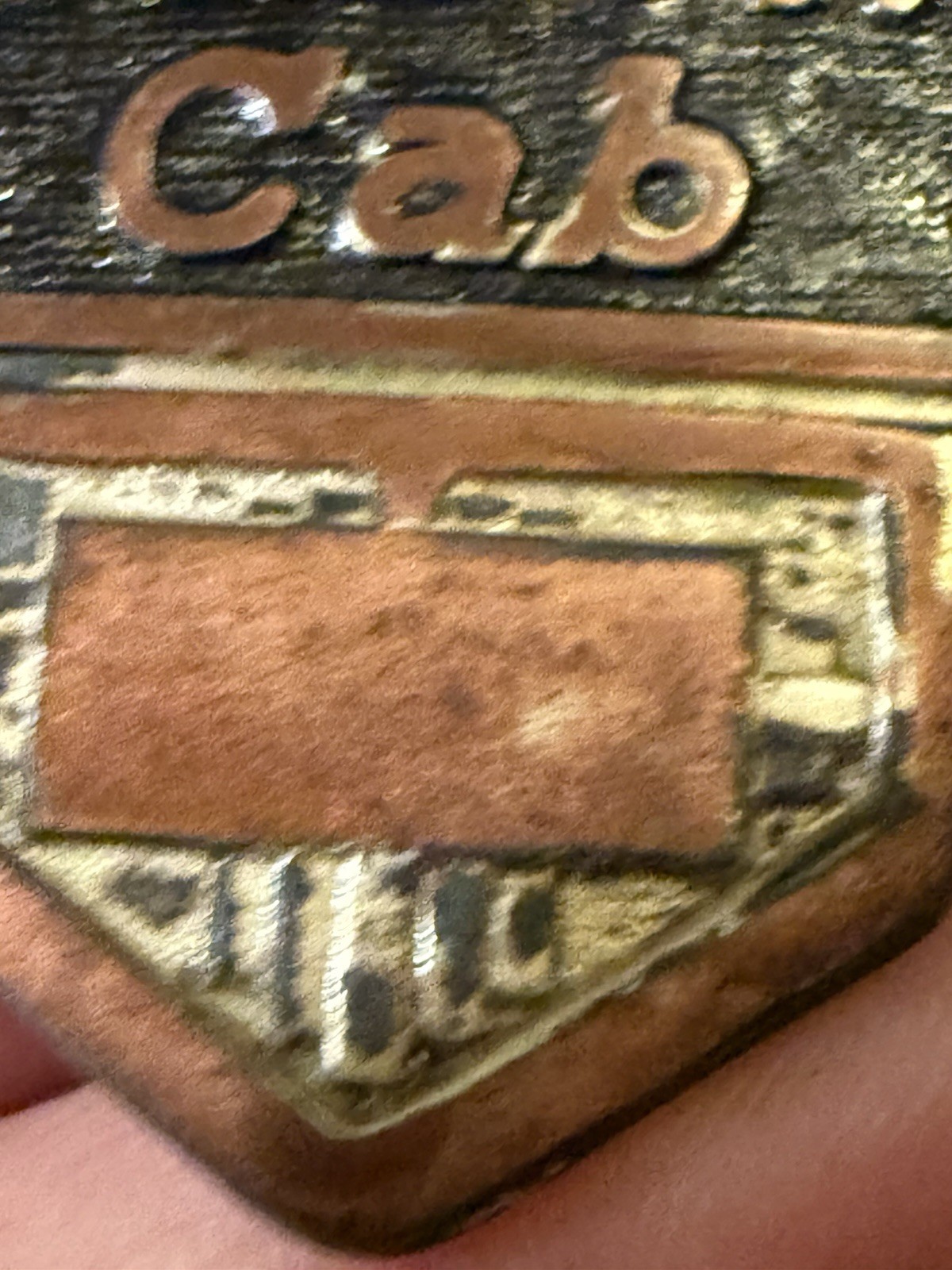 Vintage Yellow Cab Hat Badge – Worn Colors- Signed Fifth Ave Uniform Co Chicago
